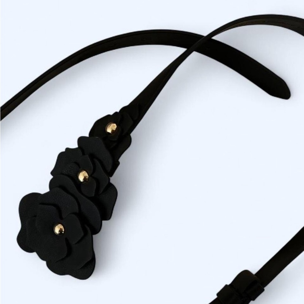 Black Floral Accent Belt with Gold Studs